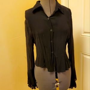 Black Sheer Ruffled Sleeve Blouse, 100%  cotton
